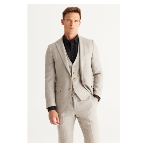 ALTINYILDIZ CLASSICS Men's Beige Slim Fit Slim Fit Mono Collar Patterned Vest Suit AC&Co / Altınyıldız Classics