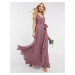 ASOS DESIGN Bridesmaid cami maxi dress with ruched bodice and tie waist in dusty mauve-Purple