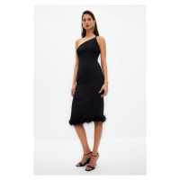 Trendyol Black Fitted Elegant Evening Dress with Woven Otriches