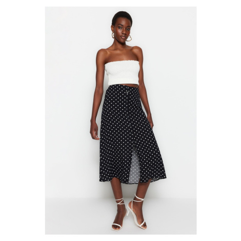 Trendyol Black Midi Woven Button Detailed Viscose Fabric Polka Dot Skirt