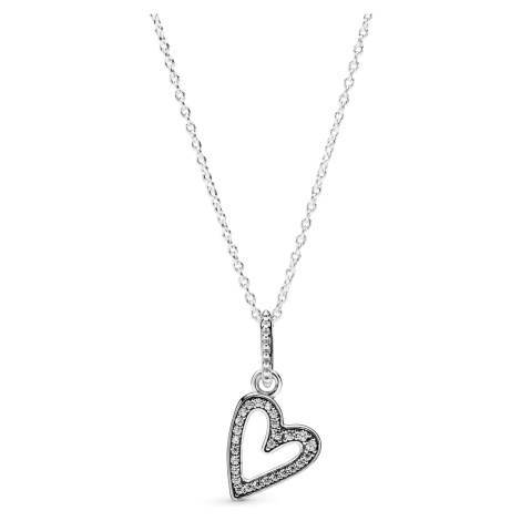 Pandora Stříbrný náhrdelník s třpytivým srdcem 398688C01-50 | Modio.cz