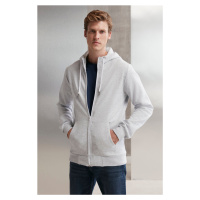 GRIMELANGE Core Men's Zipper High Collar Hooded Drawstring Fleece Light Gray Sweatshirt