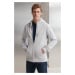 GRIMELANGE Core Men's Zipper High Collar Hooded Drawstring Fleece Light Gray Sweatshirt