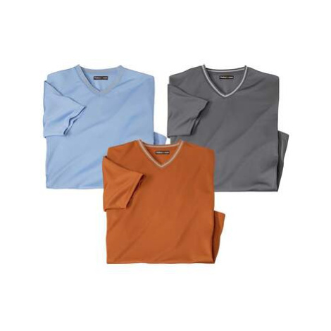 Sada 3 jednobarevných triček s výstřihem do V