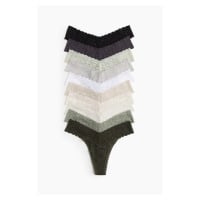 H & M - Krajkové kalhotky thong 10 kusů - zelená