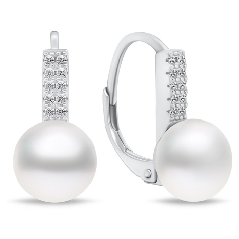 Brilio Silver Půvabné stříbrné náušnice s perlou a zirkony EA94