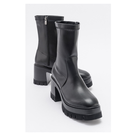 LuviShoes TARTLE Women's Black Skin Platform Heeled Boots