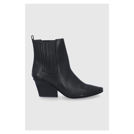 Westernové kožené boty Tory Burch dámské, černá barva, na podpatku