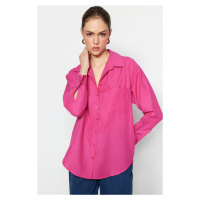 Trendyol Fuchsia Single Pocket Boyfriend / Wide Fit bavlněná tkaná košile