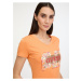 Oranžové dámské tričko Guess Logo Flowers