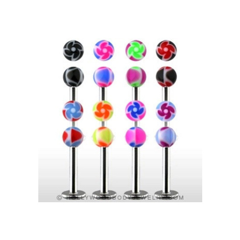 Labret - barevné kuličky s ornamentem spirály - Barva piercing: Modrá - Růžová Šperky eshop