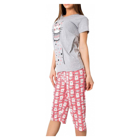 Růžovo-šedé dámské pyžamo s potiskem lamy