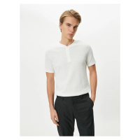 Koton Basic T-Shirt Round Neck Buttoned Short Sleeve Textured Cotton