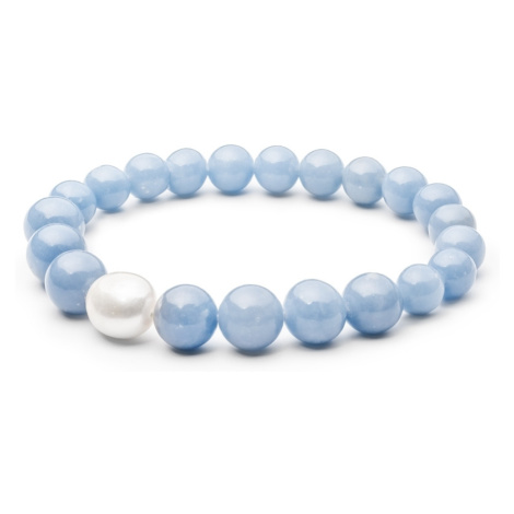 Gaura Pearls Náramek Selena - sladkovodní perla, modrý Angelit 194-47B 19 cm (S) Modrá