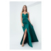Lafaba Dámské smaragdově zelené páskové dlouhé saténové večerní šaty a promoční šaty