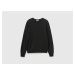 Benetton, Black Crew Neck Sweater In Merino Wool
