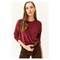 Olalook Dámské Burgundy Crew Neck Bat Měkká texturovaná halenka