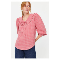 Trendyol Red Collar Detailed Woven Checkered Blouse