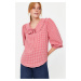 Trendyol Red Collar Detailed Woven Checkered Woven Blouse