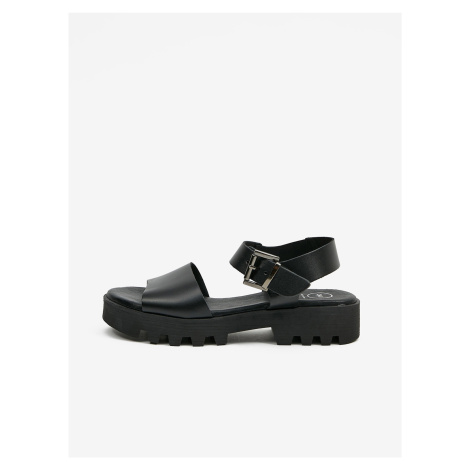 Černé dámské kožené sandály na platformě OJJU