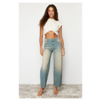 Trendyol Blue Pale Wash Effect Vintage Normal Waist Wide Leg Jeans