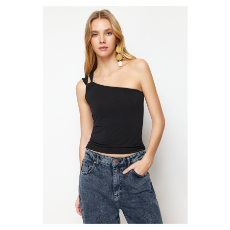 Trendyol Black One Shoulder Fitted Stretchy Knitted Blouse