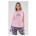 Dámské pyžamo dlouhé Vienetta Secret Motýlci | světle růžová