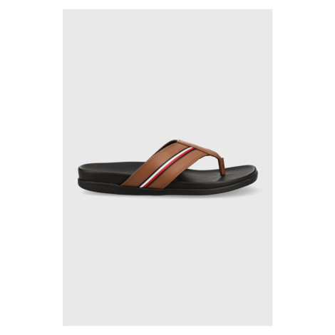 Žabky Tommy Hilfiger HILFIGER LEATHER TOE POST SANDAL pánské, hnědá barva, FM0FM04460