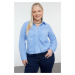 Trendyol Curve Blue Women's Long Sleeve Gathered Woven Plus Size Shirt