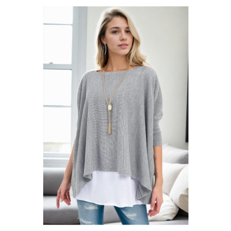 81734 Dewberry Knitwear Womens Poncho-GREY