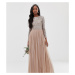 Maya Tall Bridesmaid long sleeve maxi tulle dress with tonal delicate sequins in taupe blush-Bro
