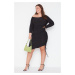 Trendyol Curve Black Asymmetrical Collar Cut Out Detailed Knitted Dress with Pleats