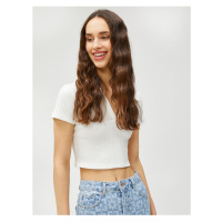 Koton Crop T-Shirt Polo Neck Short Sleeve Textured