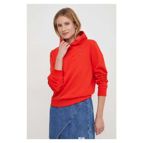 Mikina Calvin Klein Jeans dámská, červená barva, s kapucí, s aplikací
