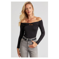 Cool & Sexy Women's Black Knotted Front Blouse