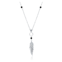 Klenoty Amber Stříbrný náhrdelník s černými trny a zirkonem - pírko