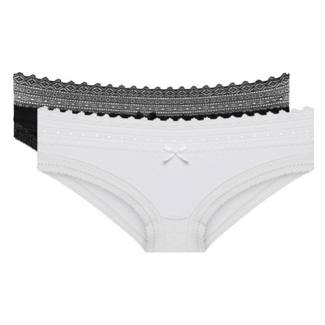 DIM SEXY FASHION SLIP 2x - Women's cotton panties with lace 2 pcs - black - white