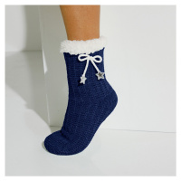 Bačkorové ponožky ze žinylkového úpletu, s mašličkou a hvězdičkami