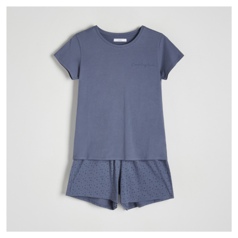 Reserved - Dvoudílná bavlněná pyžamová souprava - Modrá