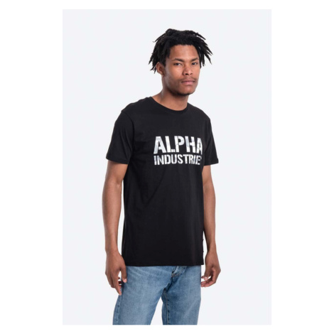 Bavlněné tričko Alpha Industries černá barva, s potiskem, 156513.95-black