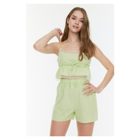 Trendyol Mint Lace Detailed Flamed Cotton Woven Pajamas Set