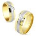 Prsten z oceli, linie zlaté a stříbrné barvy, šikmý pásek čirých zirkonů, 8 mm
