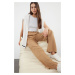 Trendyol Camel Waist Detailed Linen Blend High Waist Wide Leg Trousers