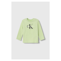 Dětské tričko s dlouhým rukávem Calvin Klein Jeans zelená barva, s potiskem
