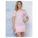 Lemonade dress decorated with carmen neckline and lace frills pink