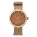 Béžovo-hnědé dřevěné hodinky s textilním řemínkem pro dámy