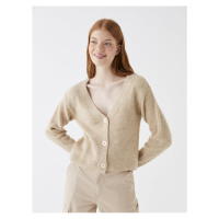 LC Waikiki Women's V-Neck Straight Long Sleeve Crop Knitwear Cardigan