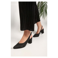 Shoeberry Women's Mandy Black Satin Heels Shoes