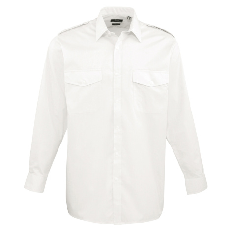 Premier Workwear Unisex pilotní košile s dlouhým rukávem PR210 White