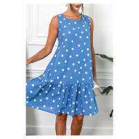 armonika Women's Blue Daisy Pattern Sleeveless Skirt with Ruffle Frilled Dress